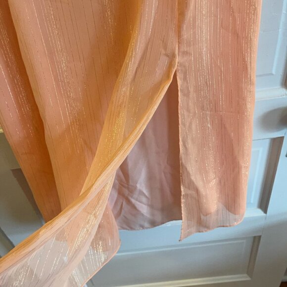 Halston peach gold metallic cold shoulder midi Georgette formal dress 12 - Picture 6 of 14